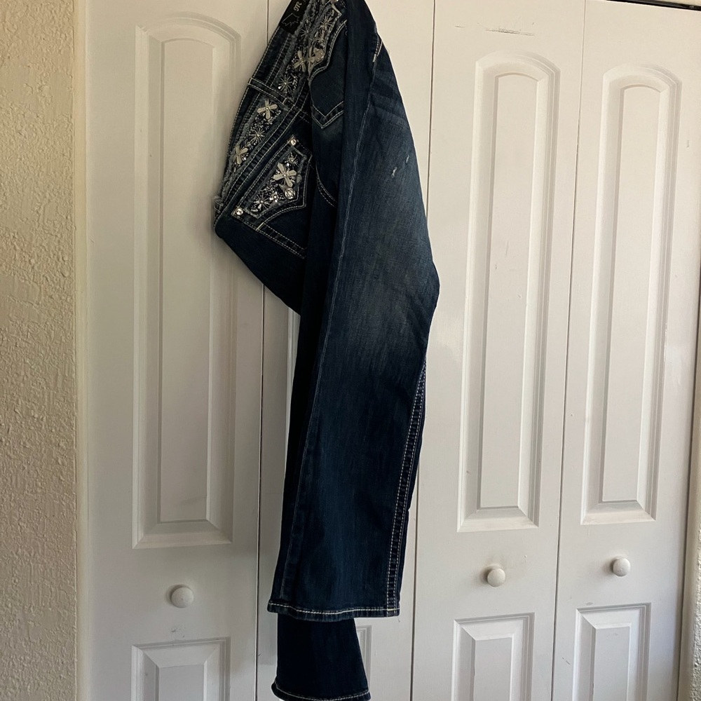 Miss Me Dark Blue Embroidered Bootcut Jeans